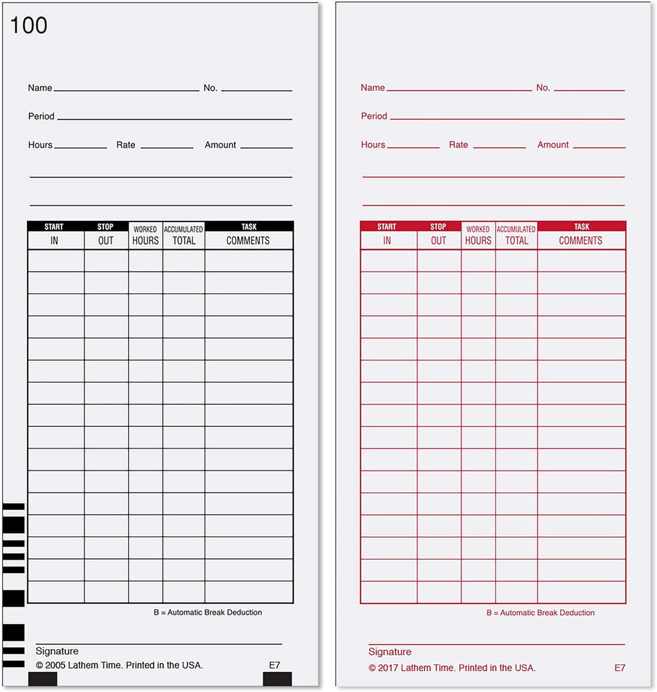 Universal Time Clock Cards, 2-Sided Bi-Weekly Format, 100 Pack Numbered, White T