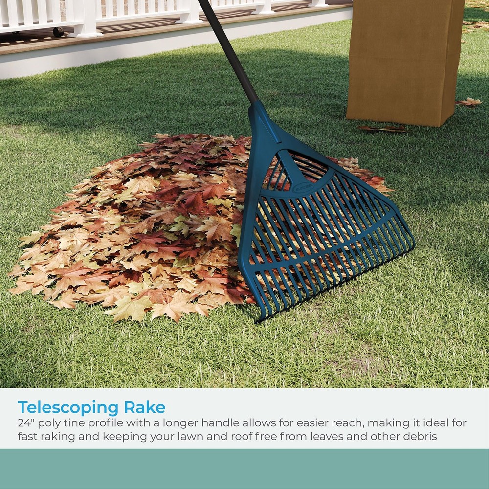 Telescoping Rake with 24-Inch Poly Tine Profile, Extendable Steel Core Shaft,...