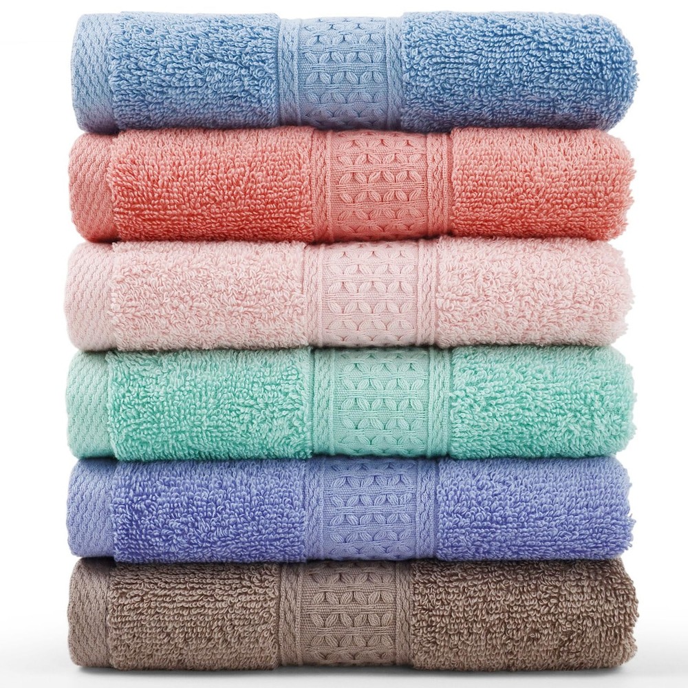 Soft Cotton Face Cloths, 6 Pack Washcloths, Absorbent, Multicolor