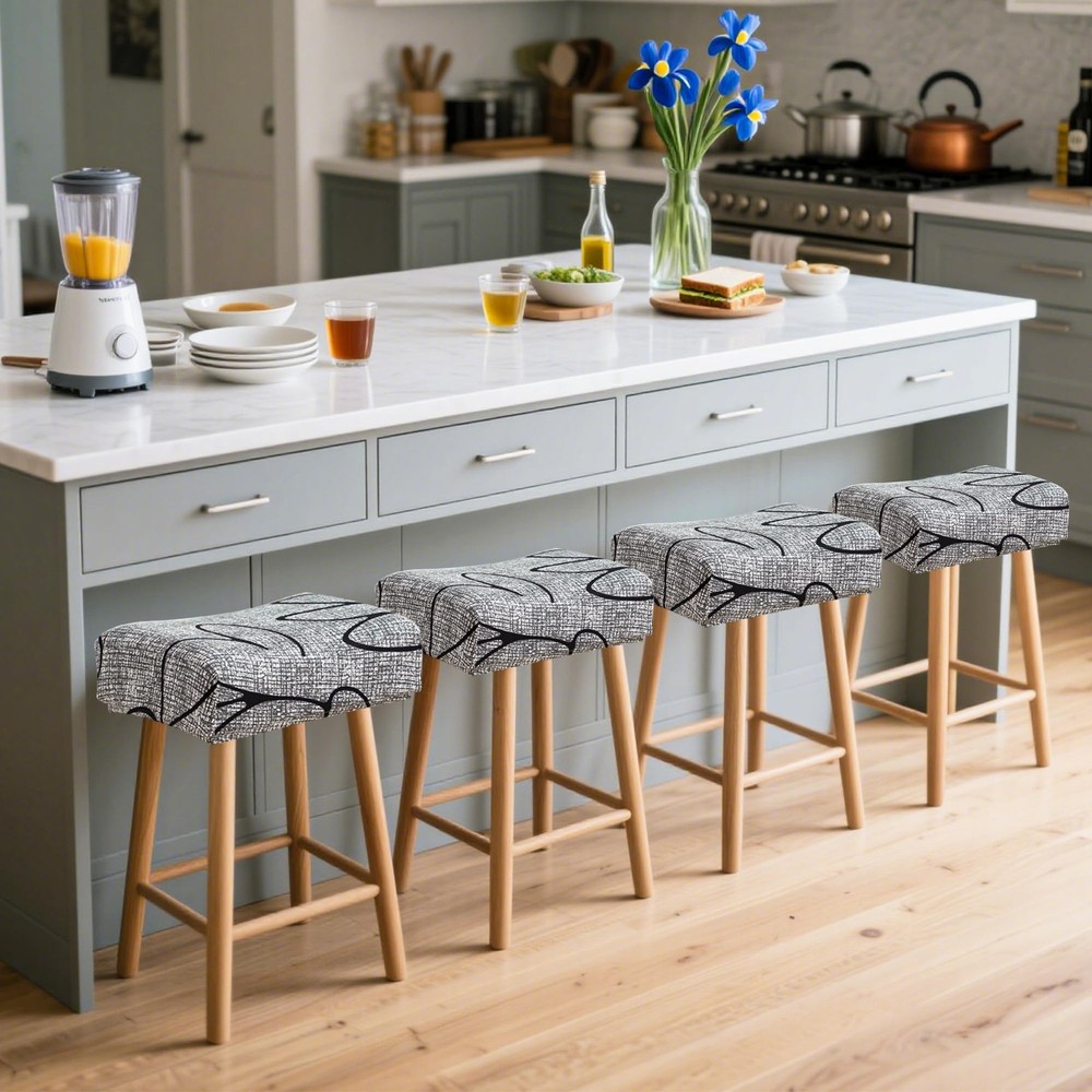 Waterproof Bar Stool Covers Rectangle Set of 4 Stretchable Patterned Seat Cov...