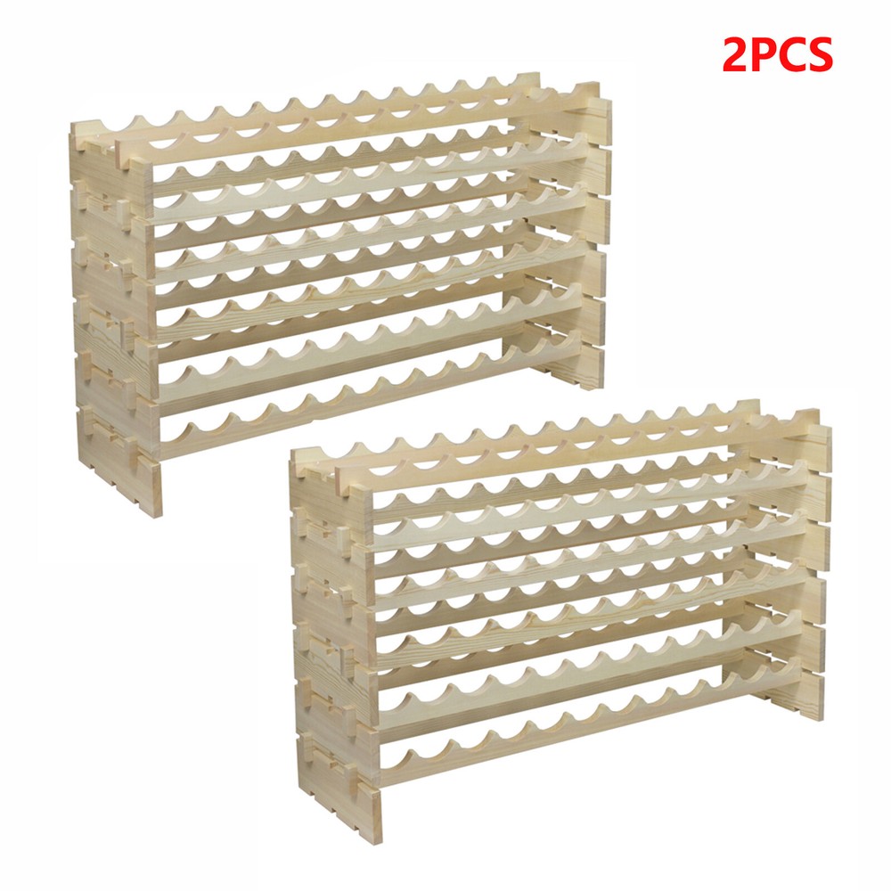 2PCS 72 Bottles Wine Rack Holder Stackable Storage Solid Wood Display Shelves