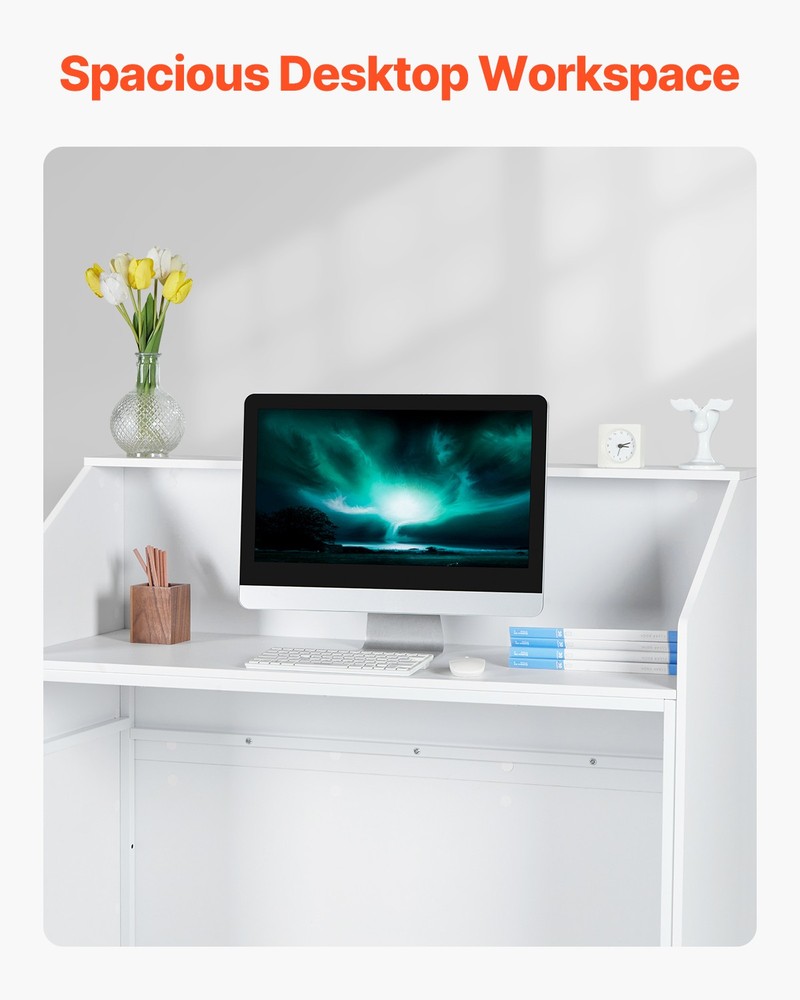 Uimoso Reception Desk Rectangular Front Counter Table 46.46in White Office Table