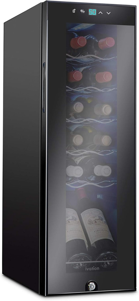 12 Bottle Compressor Wine Cooler Refrigerator W/Lock, Large Freestanding Wine Ce