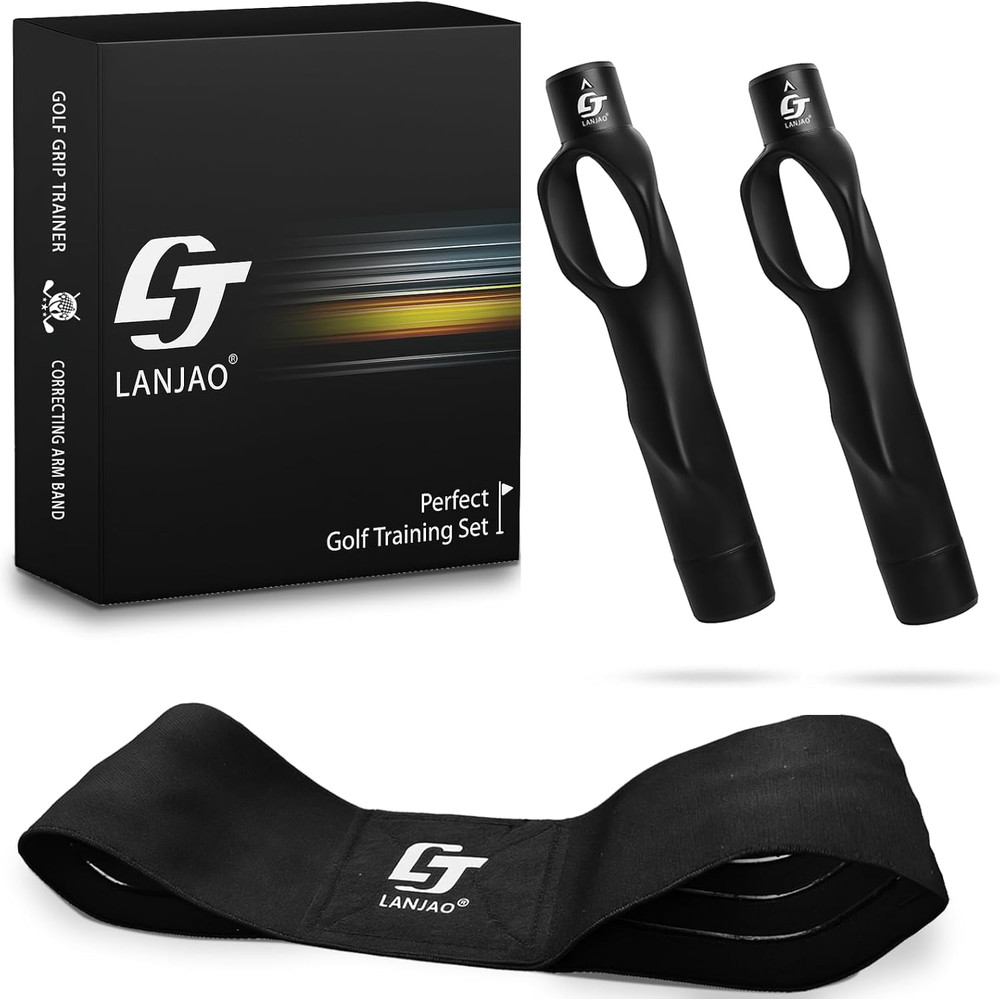 Golf Grip Trainer 2 Pack with Swing Correcting Arm Band, Golf Training Aid, Golf