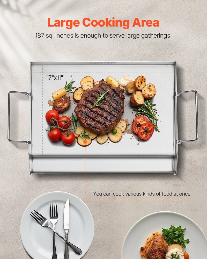 Stainless Steel Griddle 17x13 inch Universal Flat Top Rectangular Plate Ga