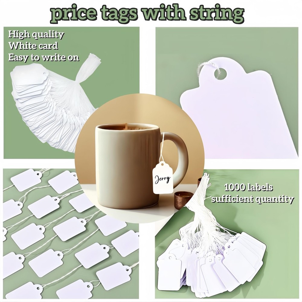 1000PCS White Pre Strung Price Tags with String