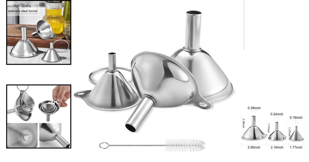 Large, Medium & Small Stainless Steel Funnels - Durable Kitchen Essential Set