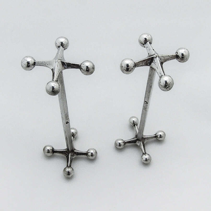 Turkish Knife Rests Pair Ball Finials Sterling Silver
