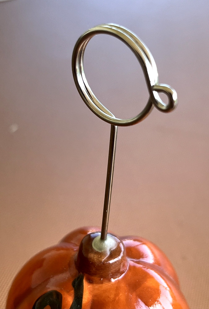 Ceramic Glazed Pumpkin Picture Recipe Note Holder Display Fall Thanksgiving 2-pc