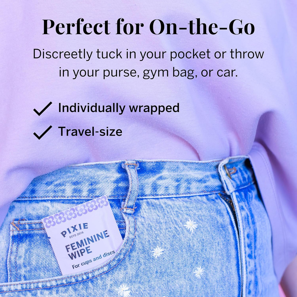 Pixie Feminine Wipes - Flushable, Biodegradable, Ph Balanced & Unscented - In...