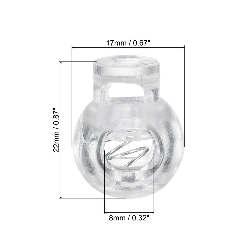 Cord Locks, 100 Pack Ball Spring Toggle Stopper, Translucent