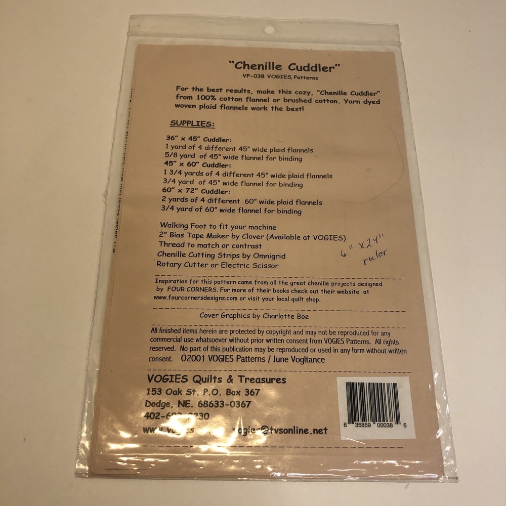 Chenille Cuddler Quilt Vogies Patterns 3 Sizes