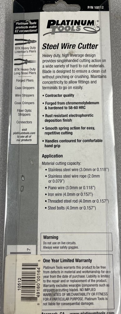 Platinum Tools 10512C Steel Wire Cutter