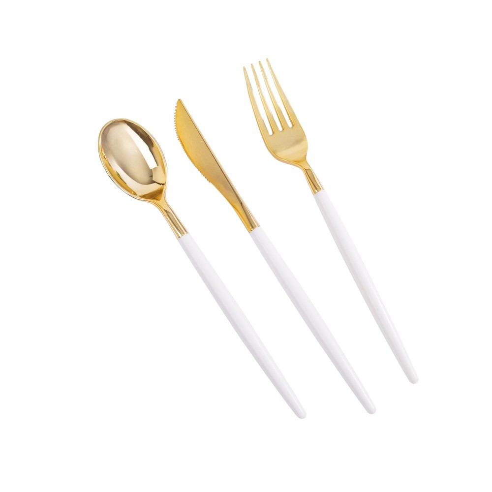 MirthMood 36 PCS Gold Plastic Silverware,Gold Silverware Disposable,Disposabl...