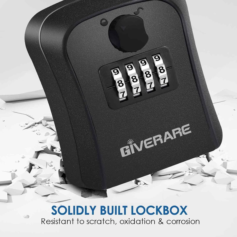 Outdoor Lock Box with Code – 4-Digit Key Safe Storage for Home & Office