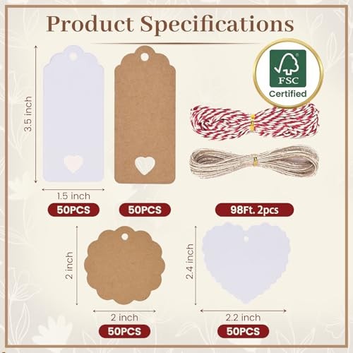 200Pack Gift Tags with String Attached, 3 Different Designs White and Style-1