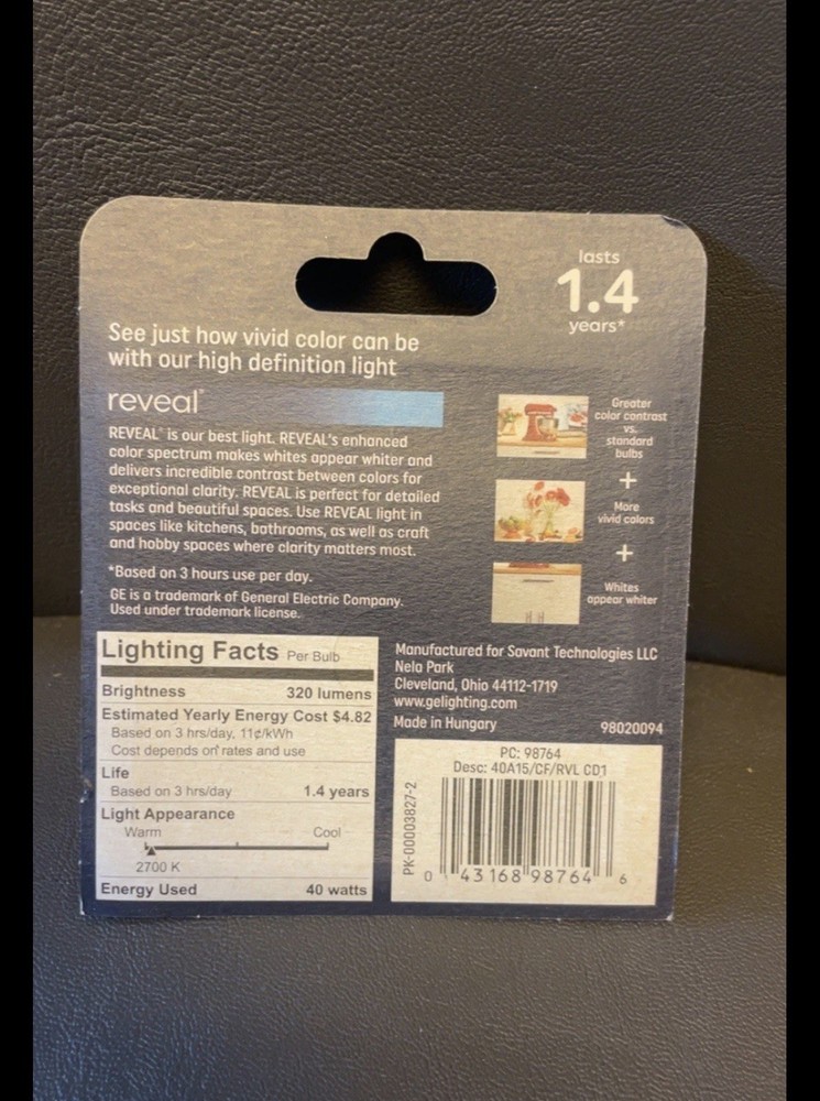 GE Reveal HD+ Light Bulb, 40w, A15, LOT OF 2 (98764) FS