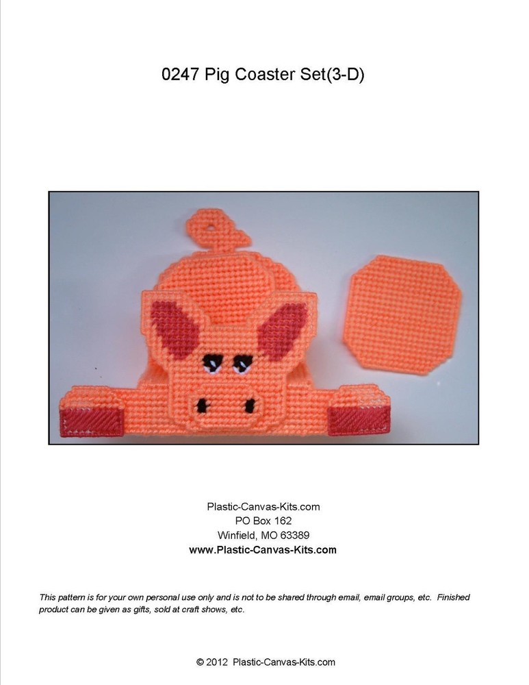 3-D Pig Coaster Set-Plastic Canvas Pattern or Kit