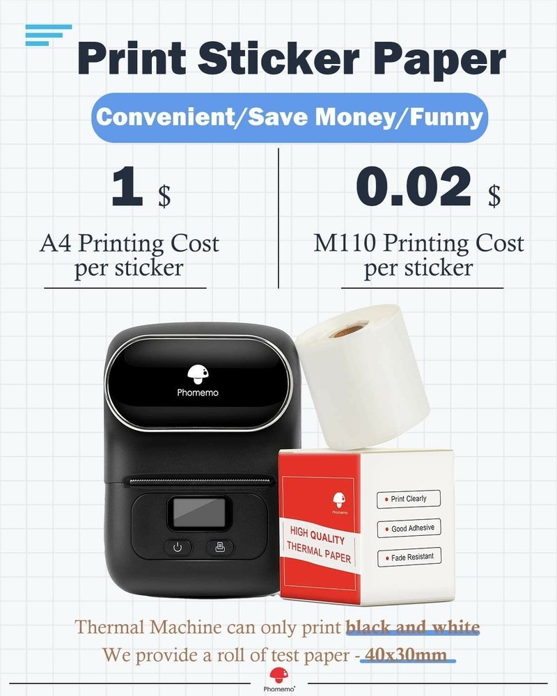 Portable Thermal Label Maker Bluetooth Receipt Printer Handheld Phomemo M110