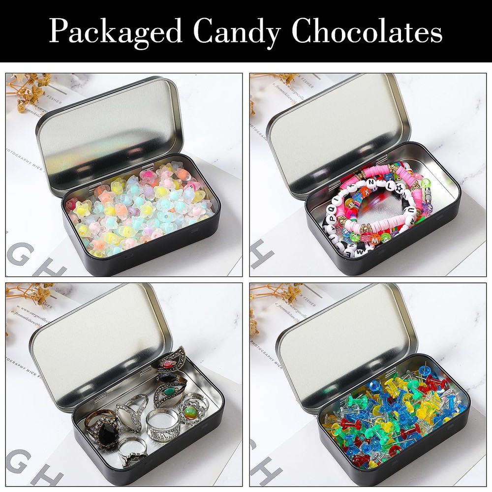 Tyqour 3pcs Rectangular Small Tins with Lids Tin Boxes Container Black