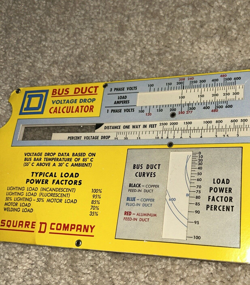 1958 SQUARE D BUS DUCT & WIRE VOLTAGE DROP CALCULATOR