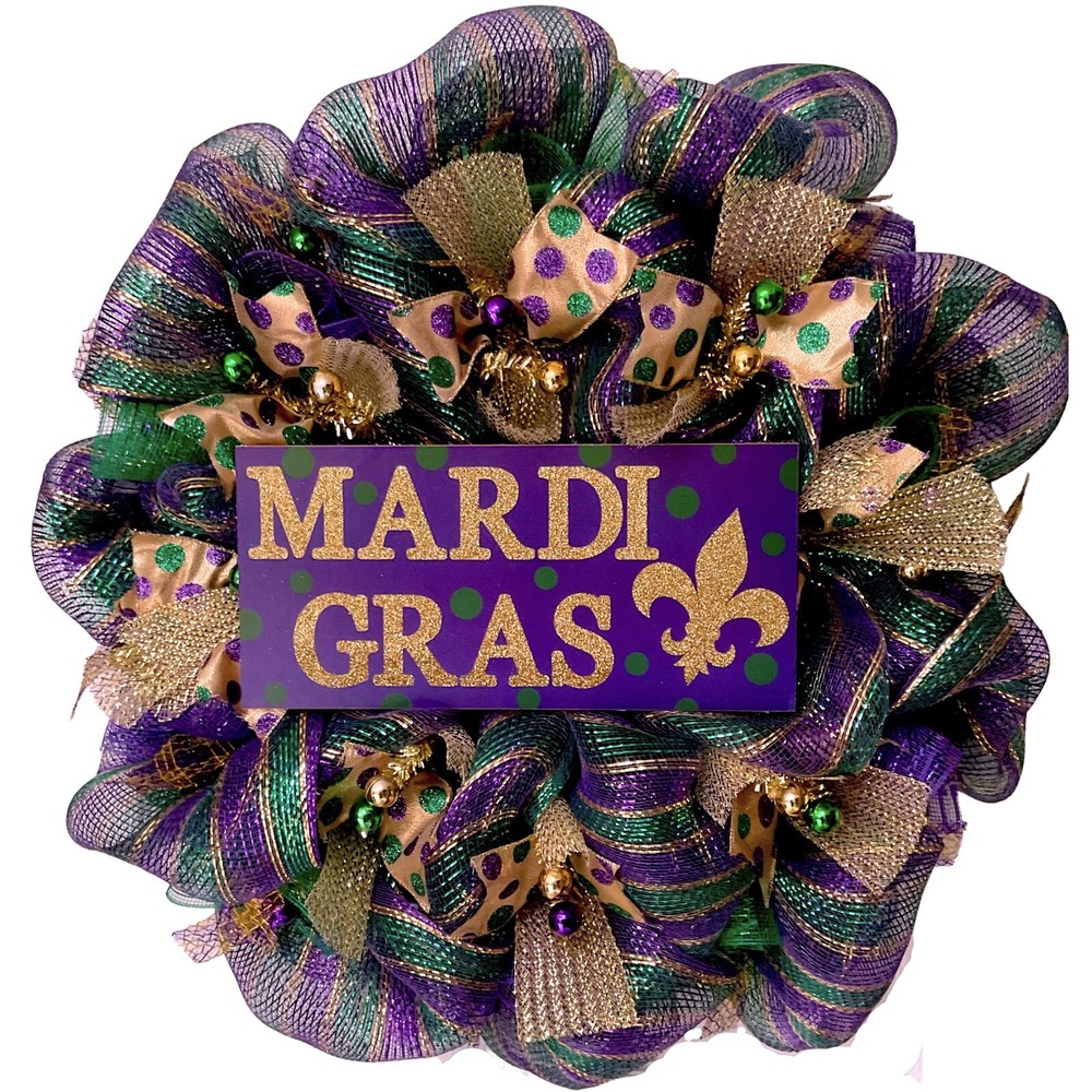Mardi Gras Handmade Deco Mesh Wreath