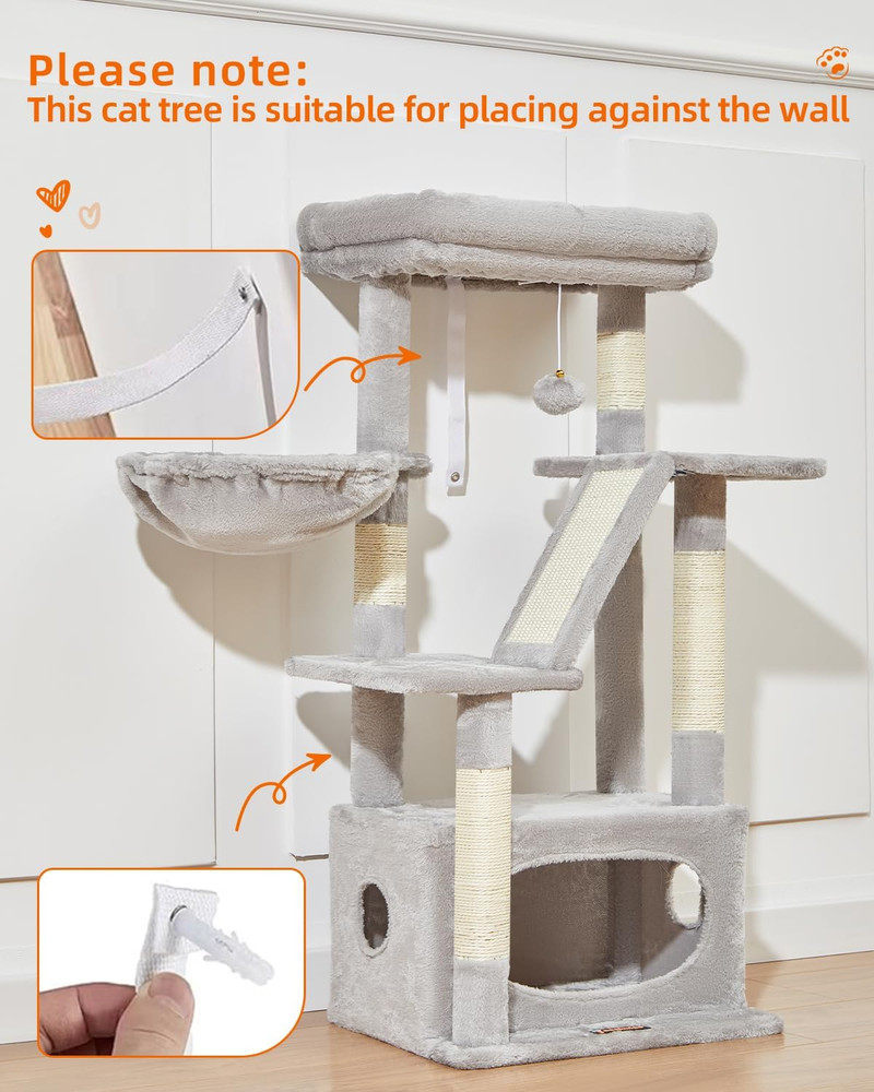 Luxurious 38.2-Inch Cat Tree Tower with Adjustable Baskets and Perch - Light Gra