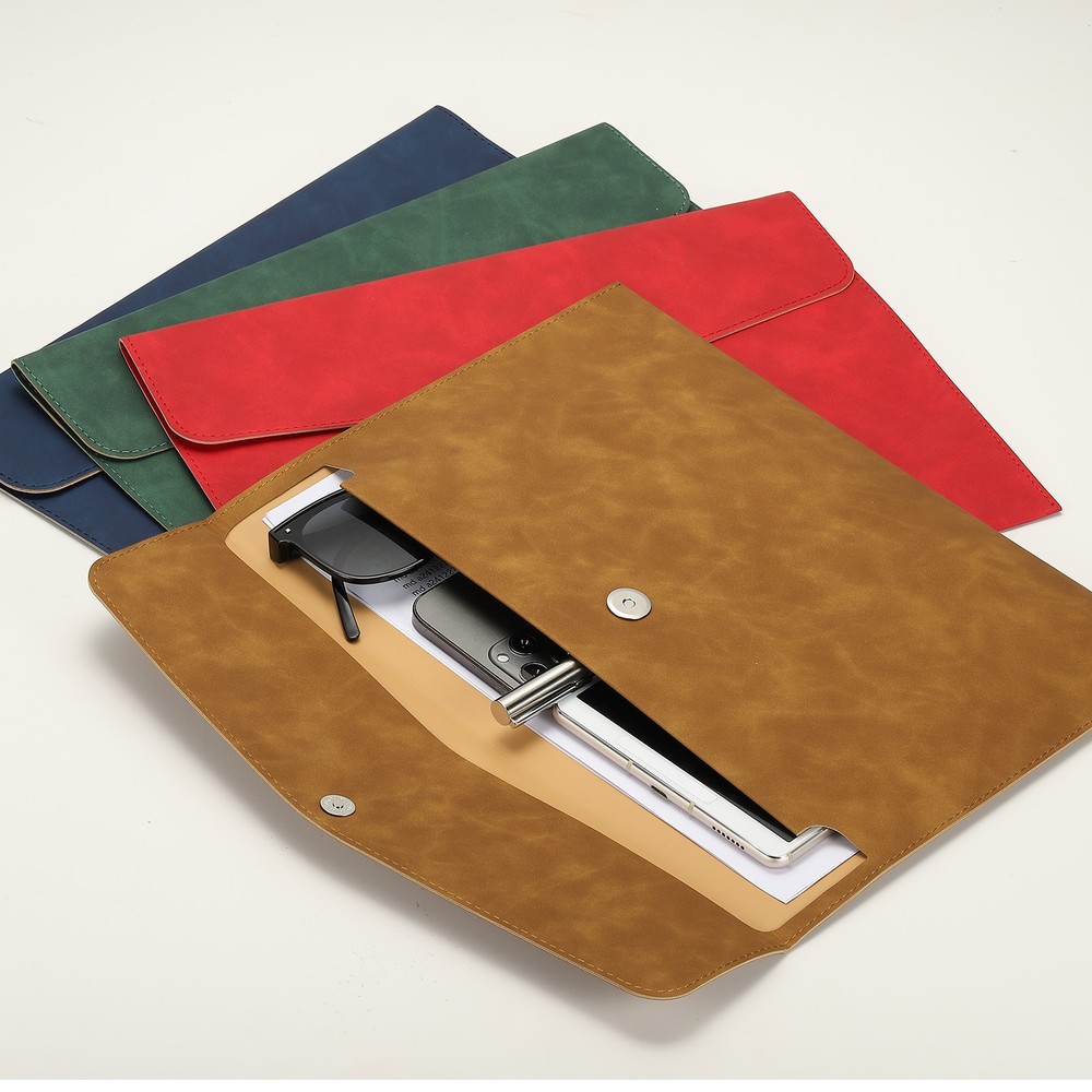 PU Leather A4 File Folder, 2Pcs Document Holder Filing Organizer, Green