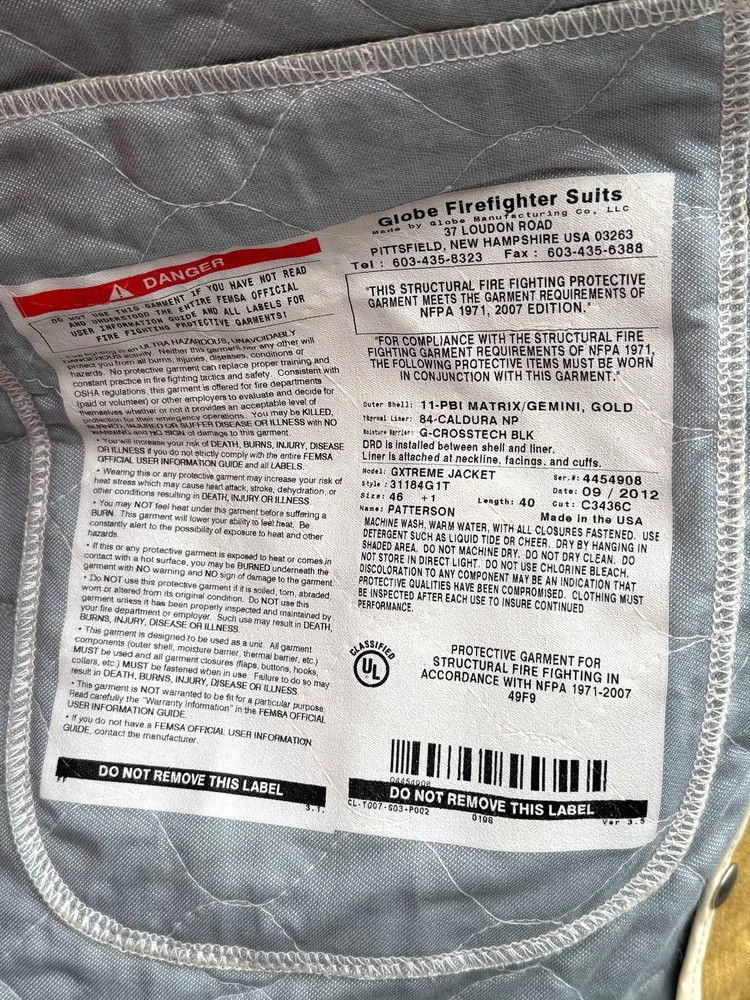 Globe FIRE FIGHTER GXTREME Jacket Size 46, Length 40"