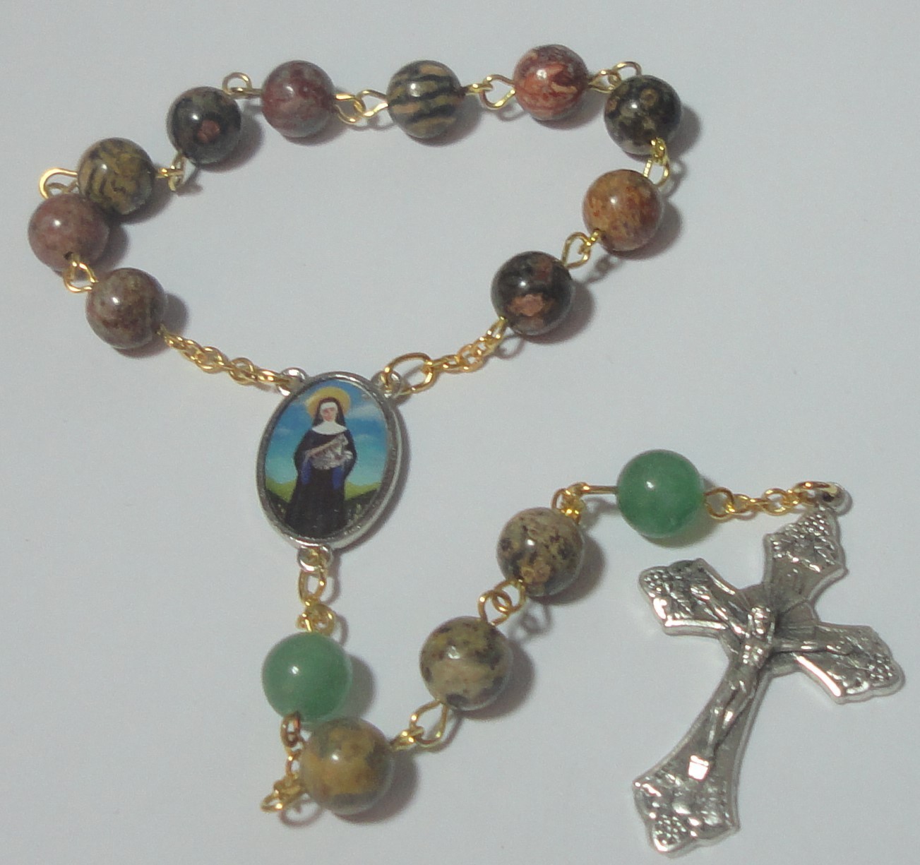 St Gertrude of Nivelles Single Decade Rosary w/ Gemstone Beads - Patron of Cats