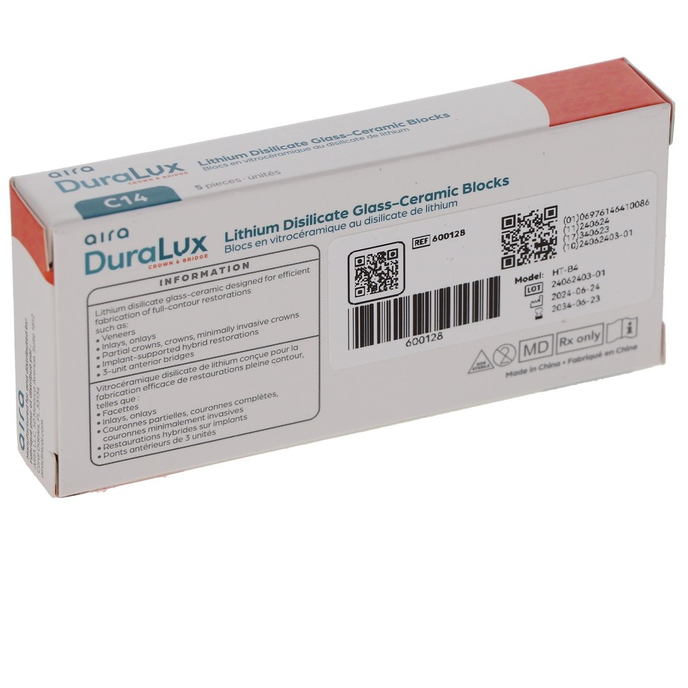 Aira 600128 DuraLux IPS e.max Type Blocks CAD inLab HT B4 C14 5/Pk