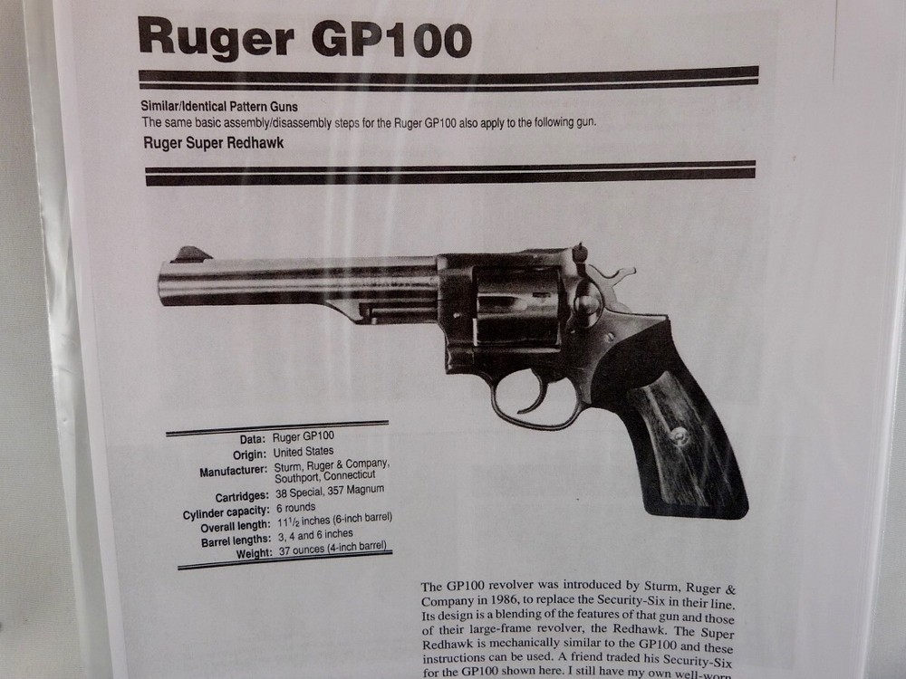 RUGER GP100 HAND GUN BREAK DOWN INSTRUCTION KIT