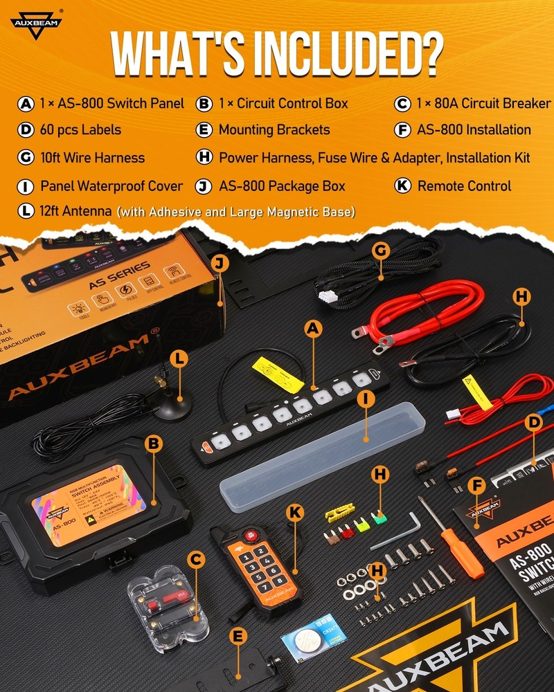 AUXBEAM 8 Gang RGB Switch Panel APP & Remote Control Automatic Dimmable for Ford