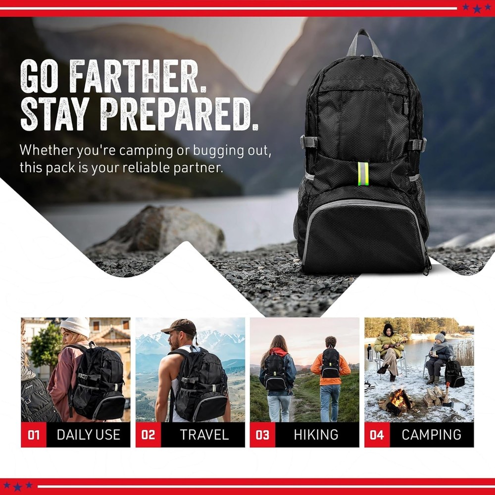 35L Foldable Backpack Lightweight Packable Travel Daypack Water Resistant