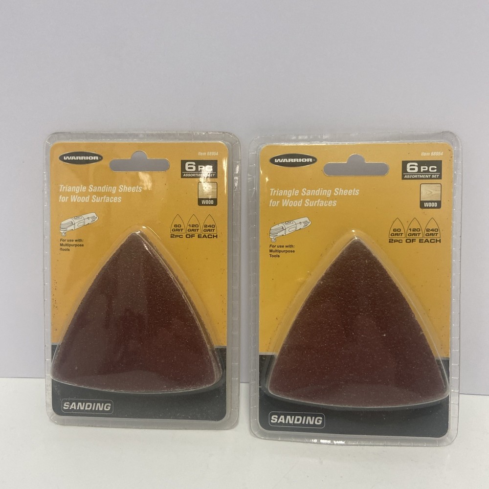 2x Warrior 6 PCs Triangle Sanding Sheets for Wood Surfaces Assorted Packs New