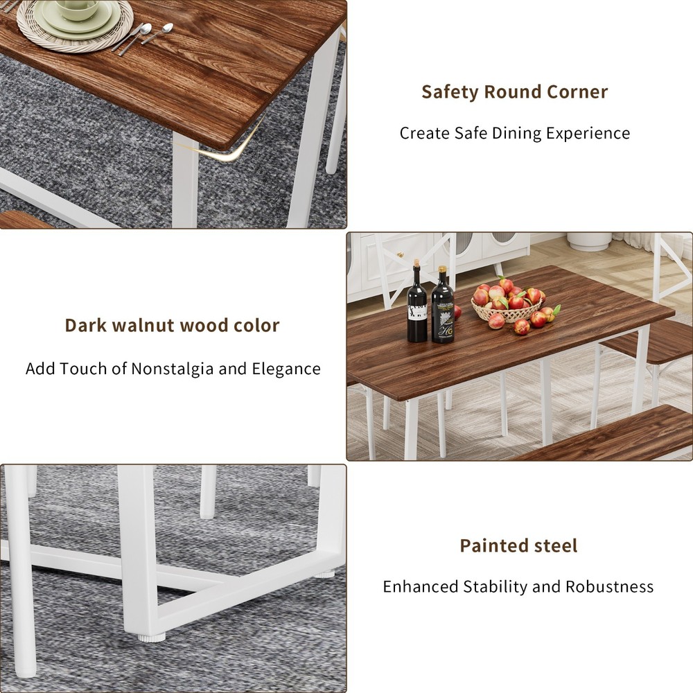 Industrial 4-Pc Table Chair Set Solid Backrest Durable Style