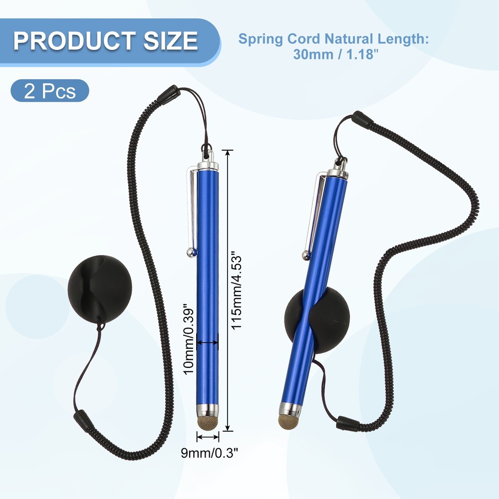 2 Pcs Screen Capacitive Pen with Spring Rope Fixing Dock Dark Blue