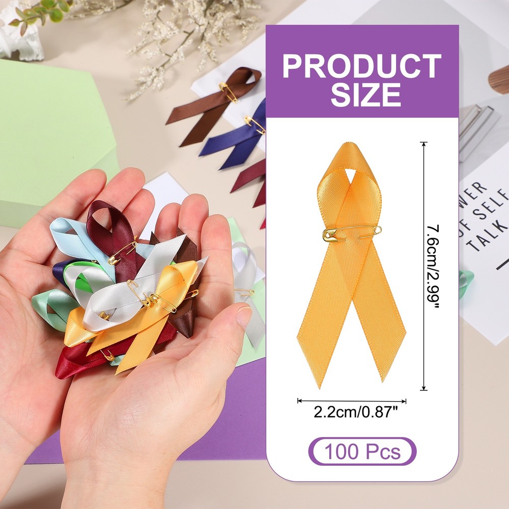 100 Pcs Polyester Ribbon Satin Pins, Gold