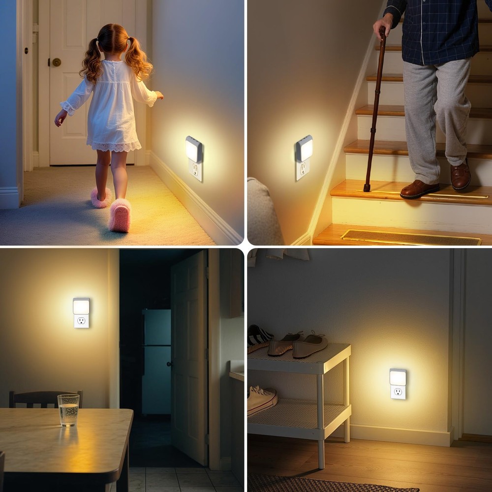 6-Pack Dimmable LED Night Lights Plug into Wall with Dusk to Dawn Sensor, 2 C...