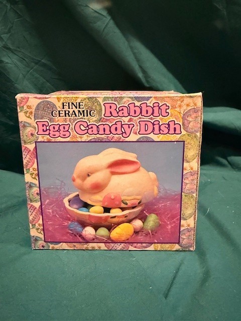 Vtg Hermitage Pottery Fine Ceramic Rabbit Egg Candy Dish NIB