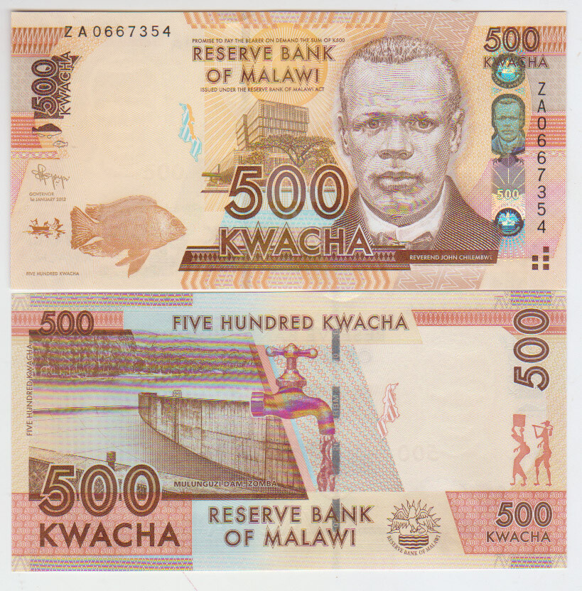 Malawi 500 Kwacha 2012 Pick 61r Replacement UNC