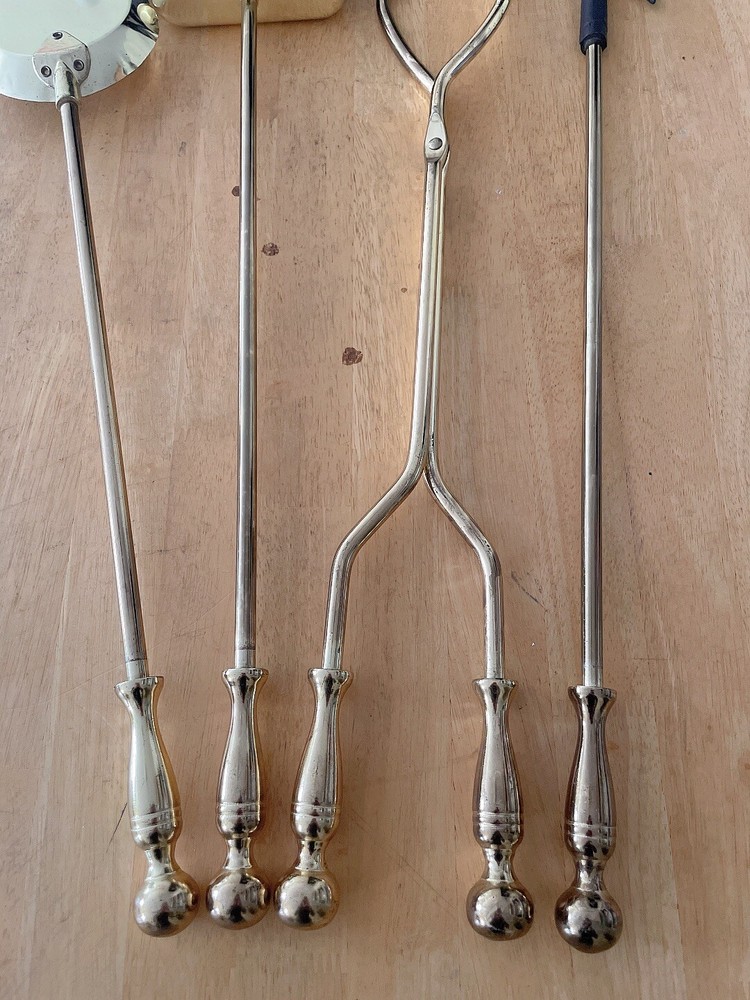 Vintage Fireplace Tool Set / Solid Brass / Companion Set / Home Decor - 5 Pc Set