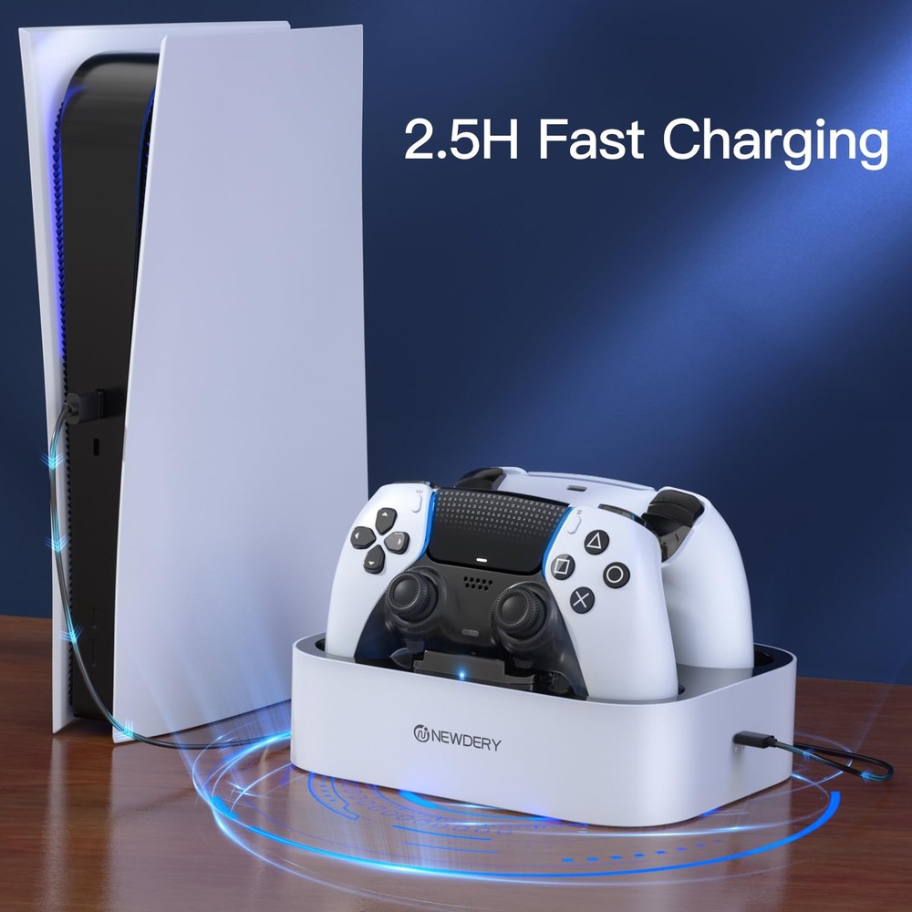 Dual Charging Station for PS5 Controller, Fast Charging Dock Stand with Cable