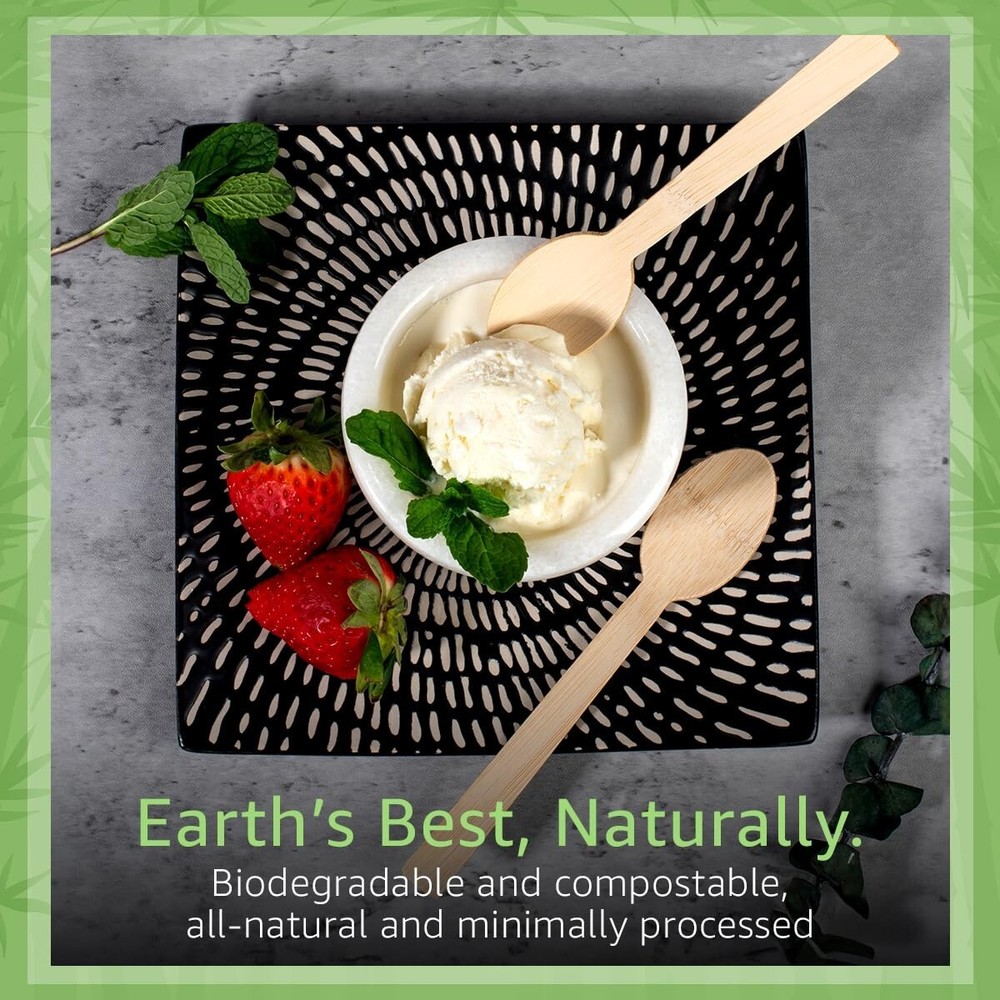 Ibambo 100% Bamboo Spoons - 100 Compostable Spoons, Disposable or Reusable