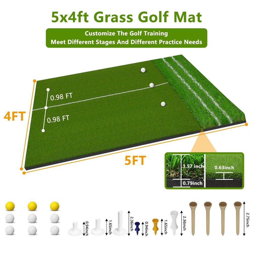5x4ft Golf Mat -Dual-Turf Golf Hitting Mat with Alignment Lines