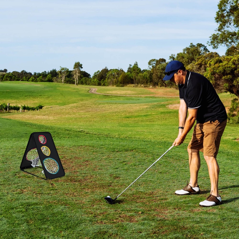 Dual-Sided Golf Chipping Net w/5 Target Holes Triangular Structure Oxford Fabric