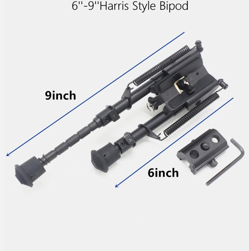 6-9" Harris Style Rifle Bipod Adjustable Spring Return with Adapter For Hunting