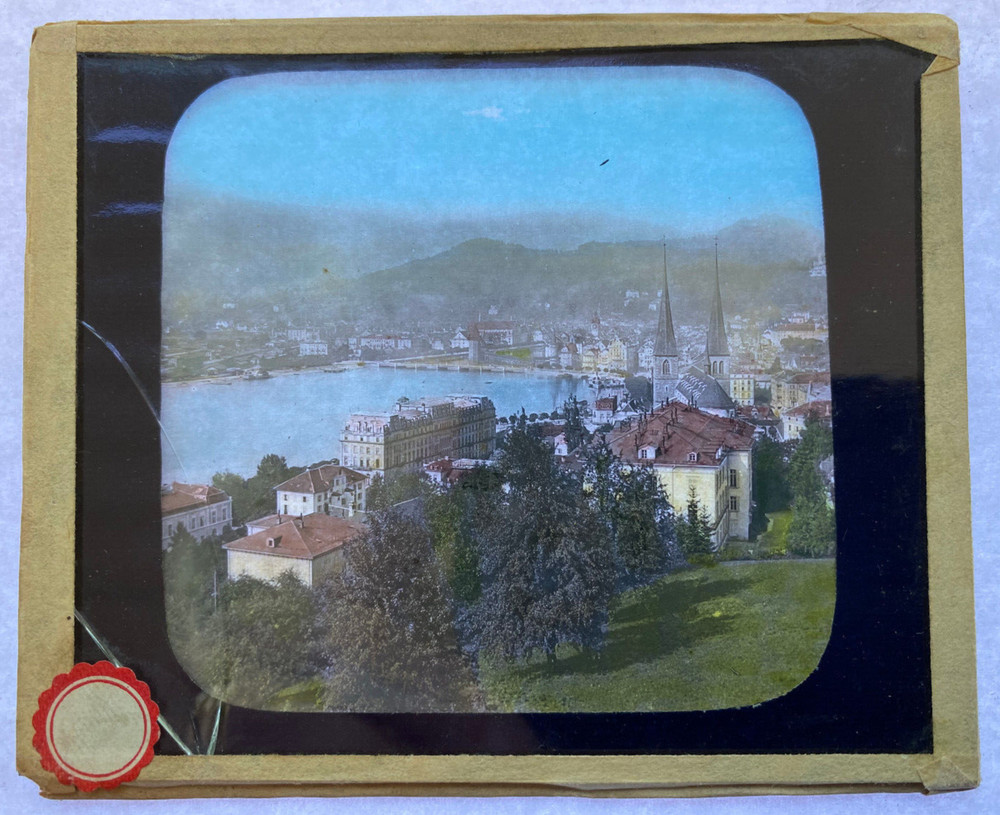 COLOR MAGIC LANTERN SLIDE LUCERNE SWITZERLAND 1900s