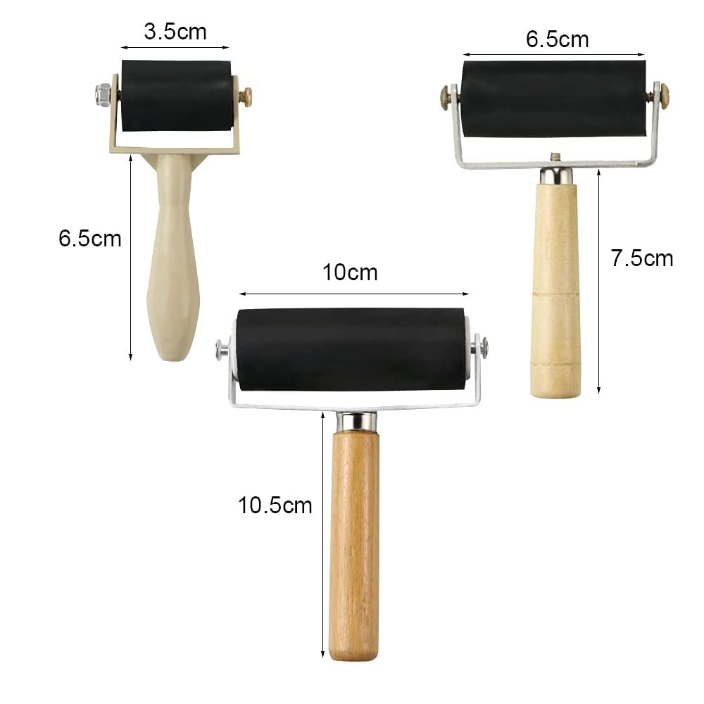 3 Pack Rubber Brayer Roller Hard Rubber Vinyl Roller for Printmaking Wallpapers