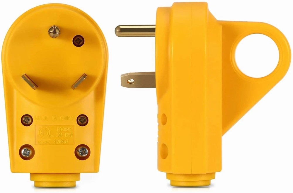 125V 30Amp Heavy Duty Male Plug RV Replacement with Ergonomic Handle Yellow